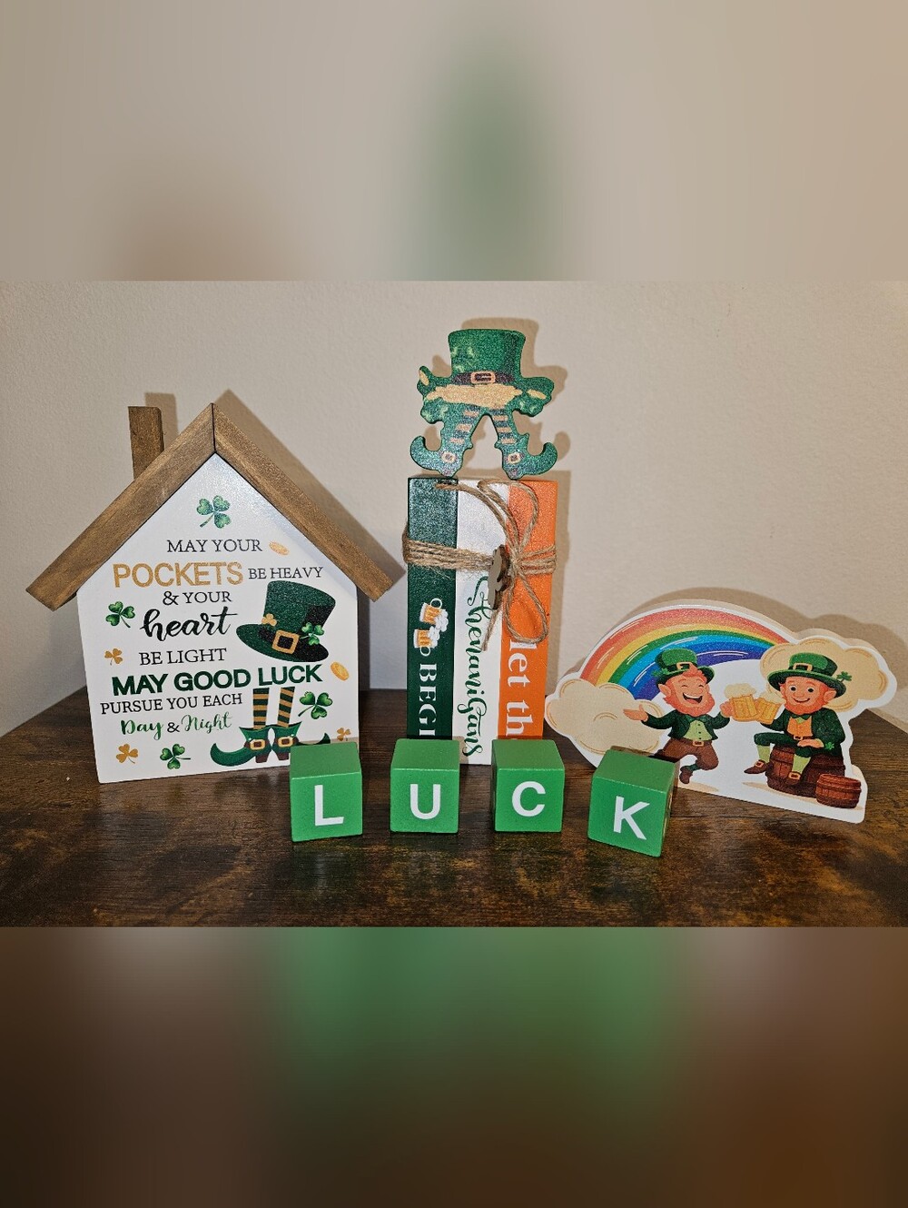 St. Patrick's Day Tier TrayWooden Decor - Green Luck Blocks & Leprechaun 8pc
